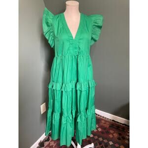 Amanda UpRichard Green Flutter Sleeve Dress. Size Small.